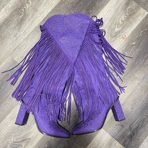 Jessica Simpson Purple Fringe Heeled Boots